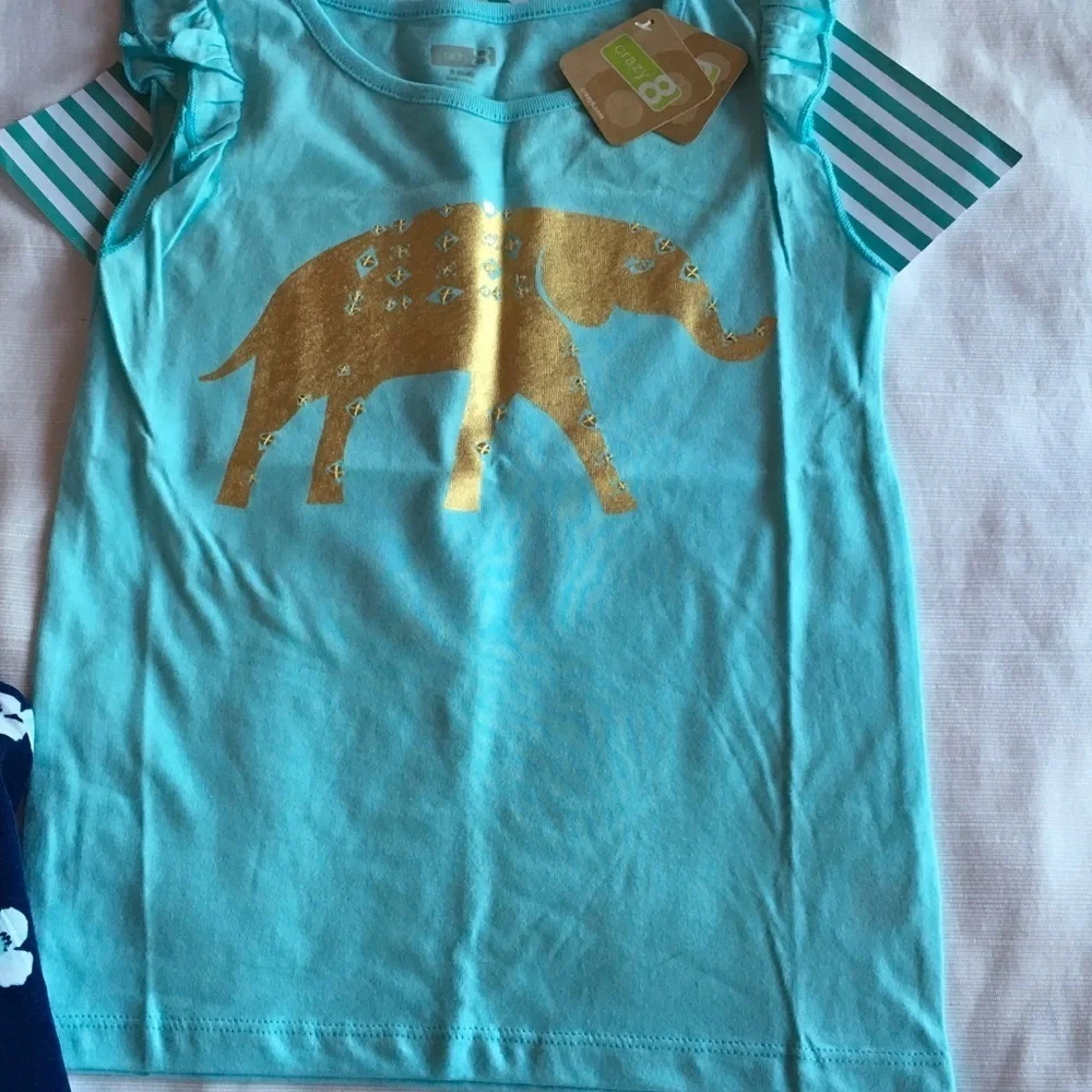 CRAZY 8 lovely Elephant SET NWT 5-6 blue floral ..